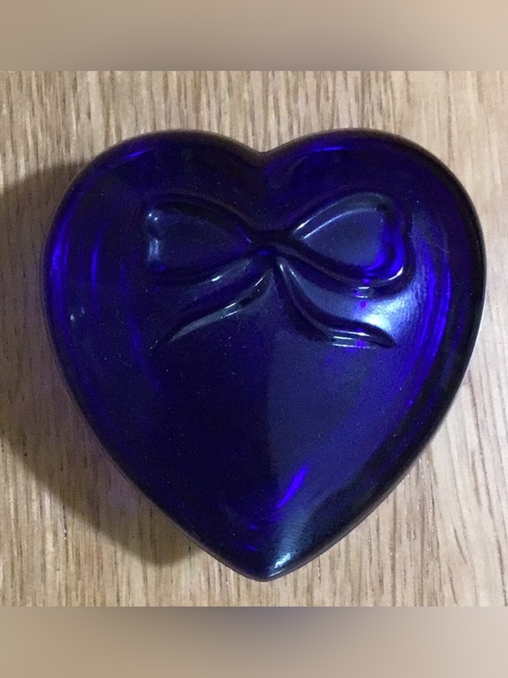 Cobalt Glass Lidded Heart Shaped Vintage Box